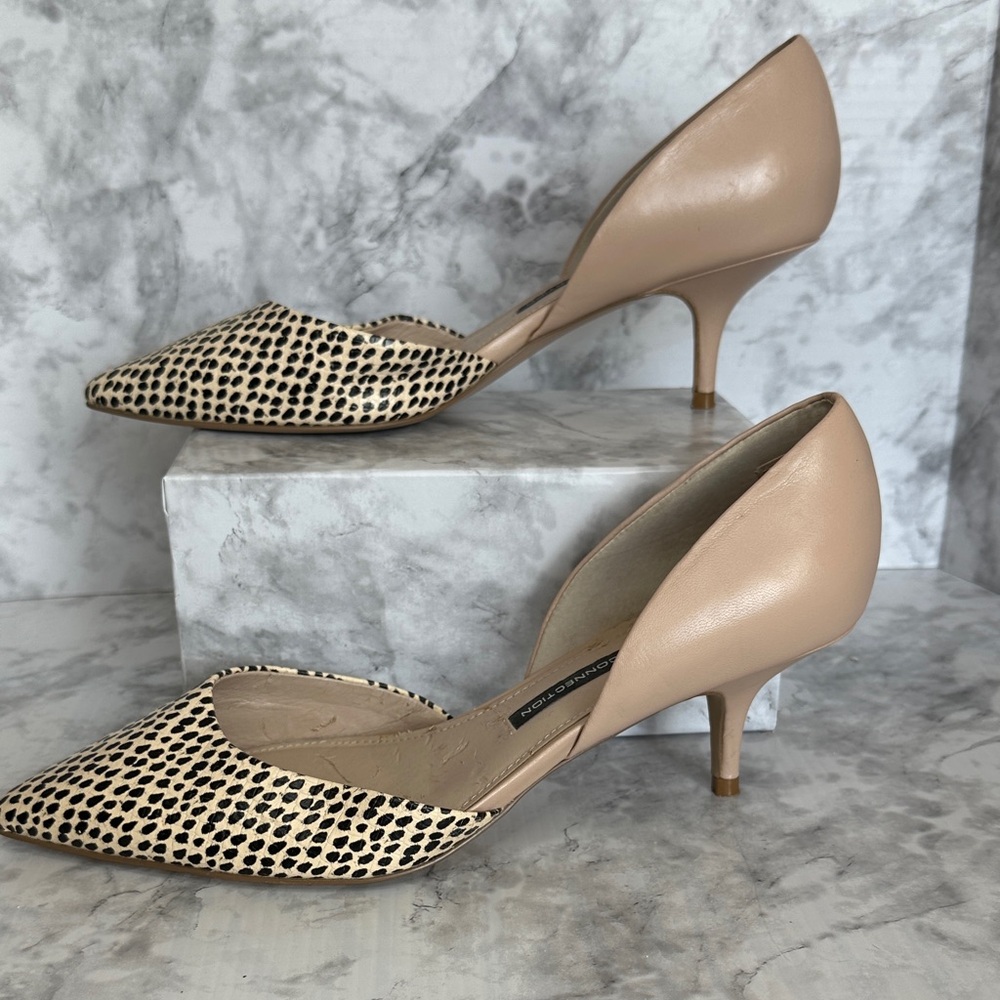 French Connection Leopard and Tan Heels Women’s 39 1/2 kitty heel